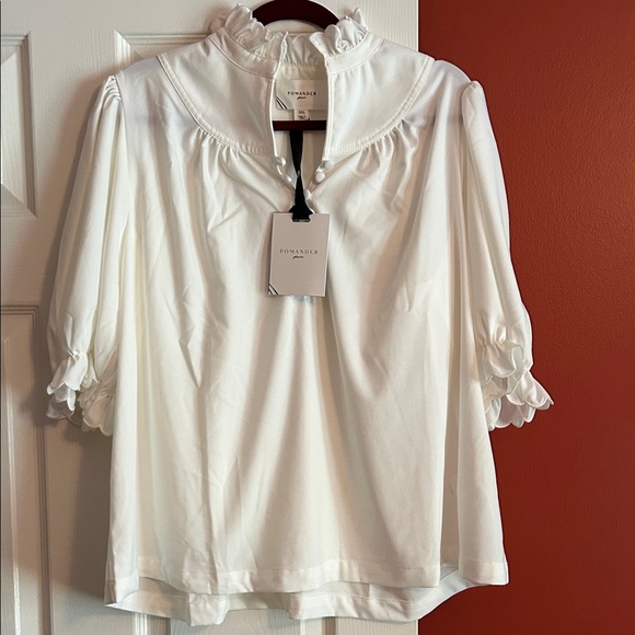 Pomander Place Tops - Tuckernuck Selena Elegant Cream Blouse with Ruffle Accents NWT